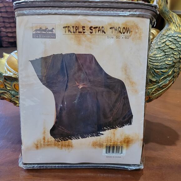 Western Triple Star Throw with cowhide fringe Brown Throw 50x 60